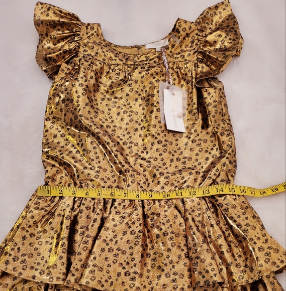 New Girls Love Shack Fancy Callie Gold Metallic Dress Size 12Y - Picture 6 of 12